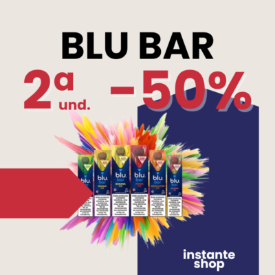 oferta Blu bar 50% descuento. Imagen promocional de Blu bar con la oferta 2x1, mostrando una variedad de sabores coloridos y el texto destacado de la promoción.