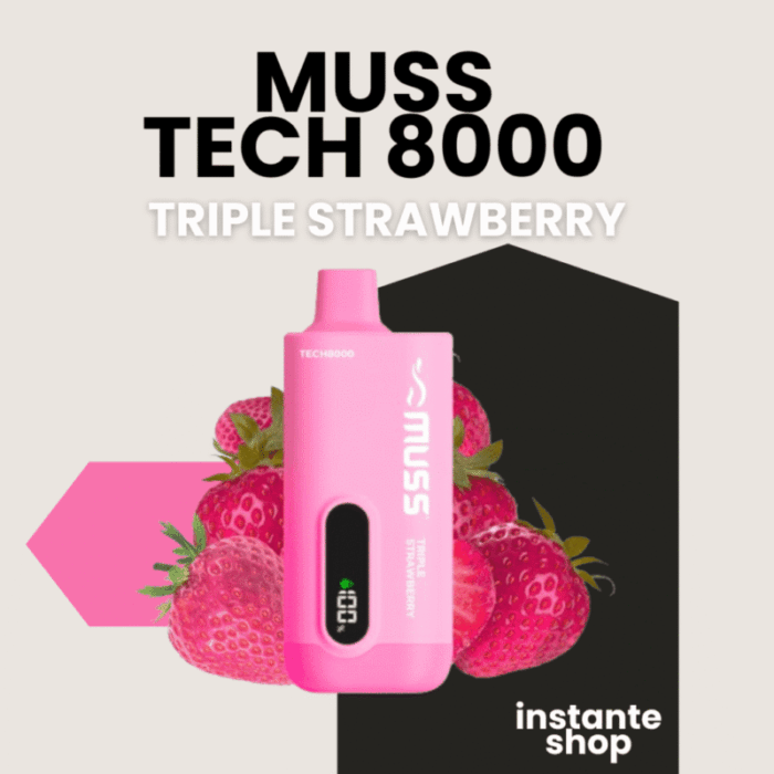 Muss tech 8000 Triple Strawberry, sin nicotina, pod desechable