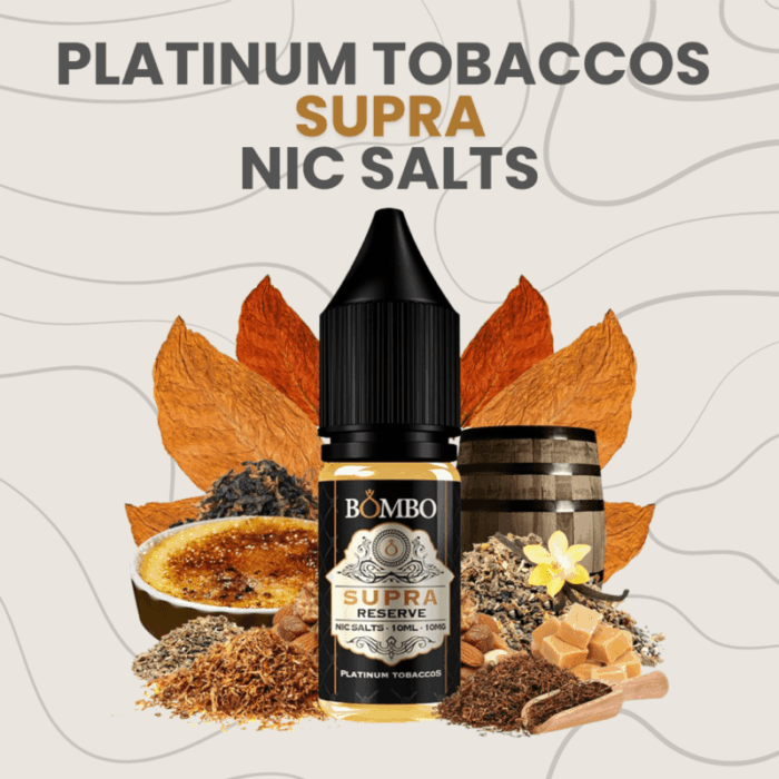 Sales platinum tabaco Supra Reserve, Bombo Nic Salts, Con nicotina