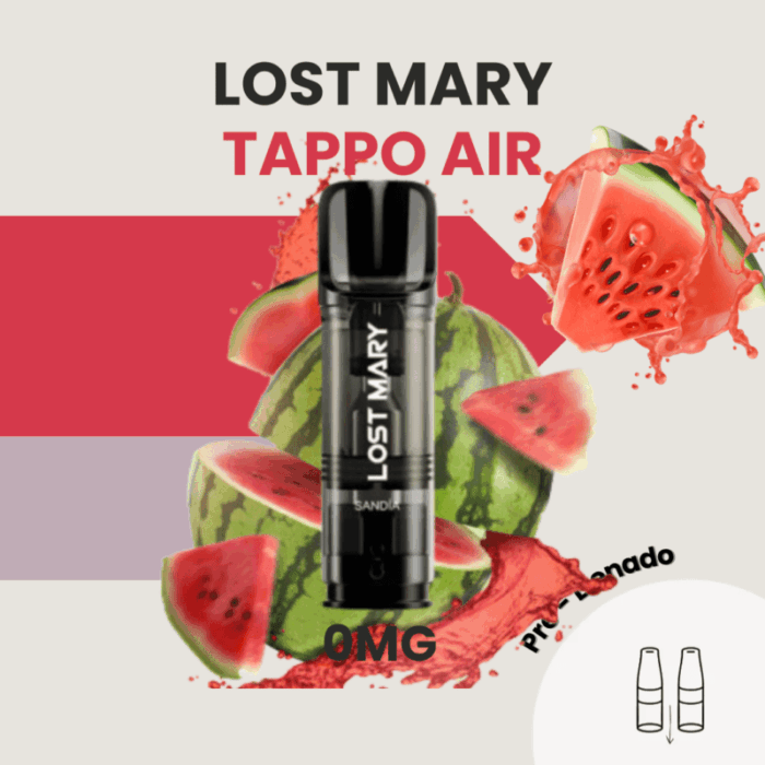 Cápsulas Lost Mary Tappo Air - Watermelon 0MG (pack 2)