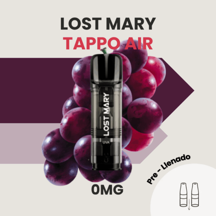 Cápsulas Lost Mary Tappo Air - Grape 0MG (pack 2)